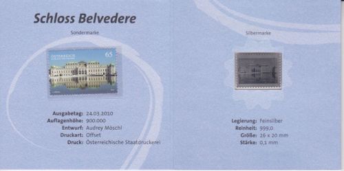 Numiphilum Nr. 4 Briefmarke + 999er Silberbarren Schloss Belvedere 2010