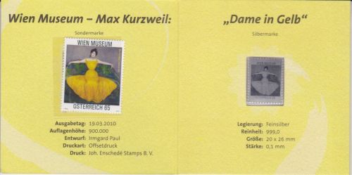 Numiphilum Nr. 3 Briefmarke + 999er Silberbarren Max Kurzweil Gemälde 2010