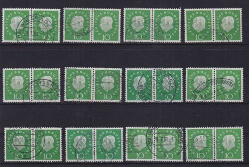 Bund 12 x 303 waagerechte Paare gest. Heuss 1959 Michel 60 €