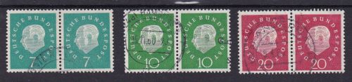 Bund 302/304 waagerechte Paare gest. Heuss 1959 Michel 35 €