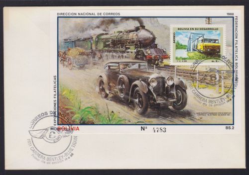 Bolivien Block 172 FDC Einbahn railway Autos cars 1988