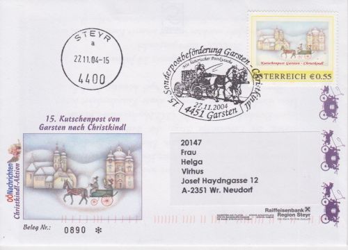 Österreich PM Sonderpost-Beförderung Christkindl 2004