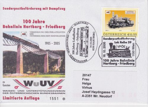 Österreich PM Sonderpost-Beförderung Eisenbahn railway Hartberg 2005