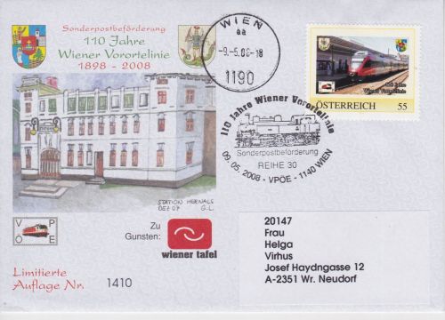 Österreich PM Sonderpost-Beförderung Eisenbahn railway Vorortlinie 2008