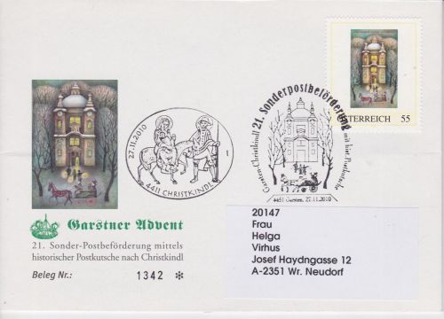 Österreich PM Sonderpost-Beförderung Christkindl 2010