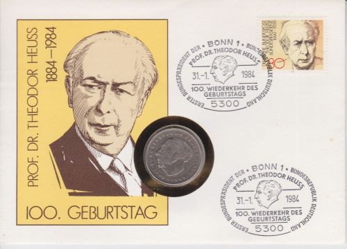 Numisbrief Bund 2 DM 1973 Theodor Heuss 1984