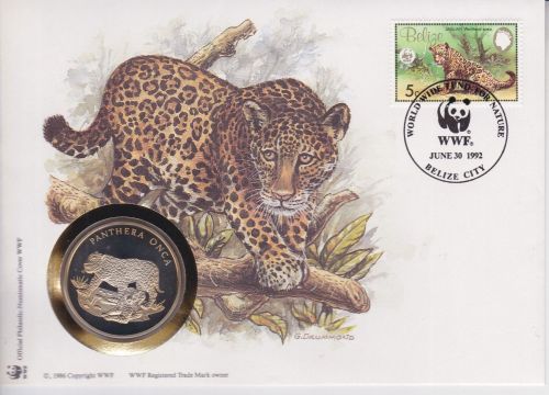 Numisbrief Belize Medaille Jaguar WWF 1992