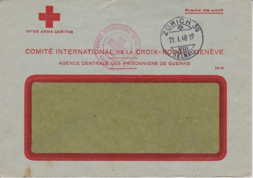 Schweiz Brief vom Roten Kreuz 1948