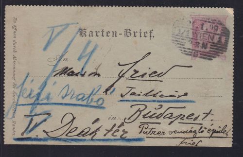 Österreich K 22 aus Wien nach Budapest 1899