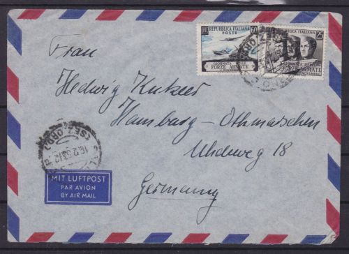 Italien Luftpost-Brief aus Salerno nach Hamburg 1953