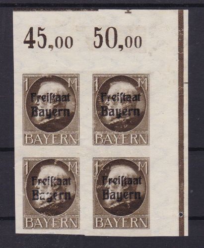 Bayern 165 B (*) 4er-Block mit Plattennummer 1