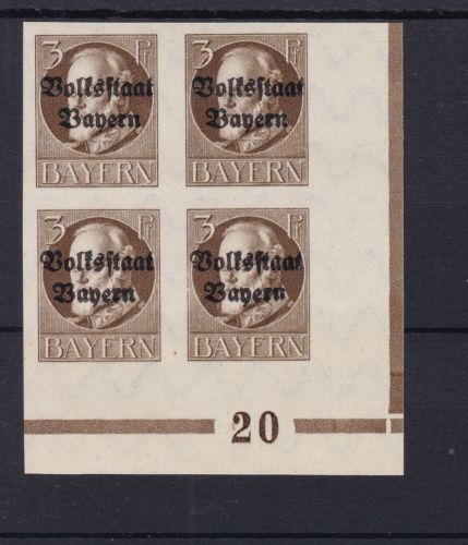 Bayern 116 B postfr./mnh 4er-Block mit Plattennummer 20