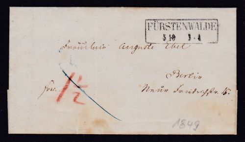 Vorphila Brief Fürstemwalde - Berlin 1849