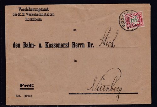 Bayern Dienst-Brief Rosenheim nach Nürnberg