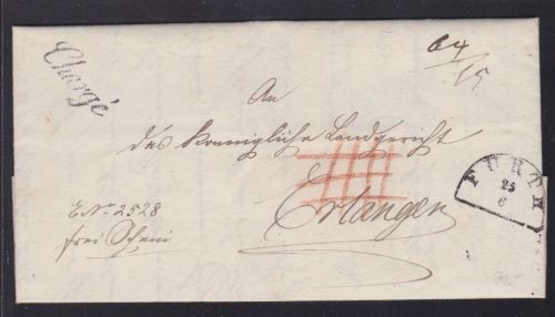 Vorphila-Brief CAHRGE aus Fürth nach Erlangen 1849