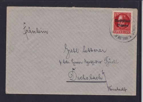 Bayern Nr. 120 auf Bahnpost-Brief 1919