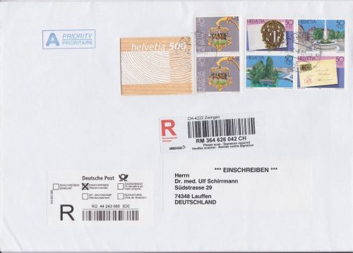 Schweiz 1889 auf R-Brief HOLZ-Marke 2006