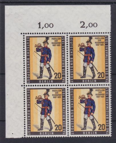 Berlin 176 postfr. Eckrand 4er-Block Postillion 1957