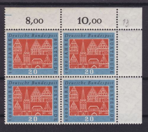 Bund 312 v Eckrand 4er-Block postfr. Buxtehude 1959