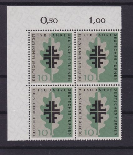 Bund 292 Eckrand 4er-Block postfr. Turnbewegung 1958