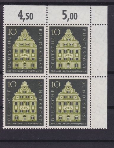 Bund 279 Eckrand 4er-Block postfr. Landtag Württemberg 1957