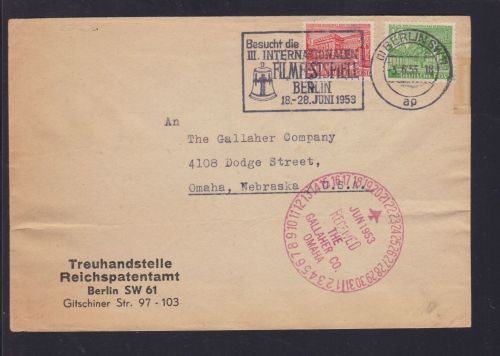 Berlin 47+49 auf Brief Berlin - New York 1953 SST Filmfestspiele