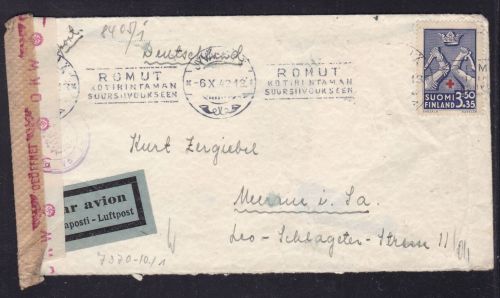 Finnland Luftpost-Brief nach Meerane/Sachsen 1942 ZENSUR/CENSOR