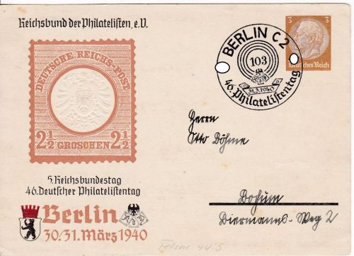 Deutsches Reich Privat-Ganzsache Philatelistentag 1940
