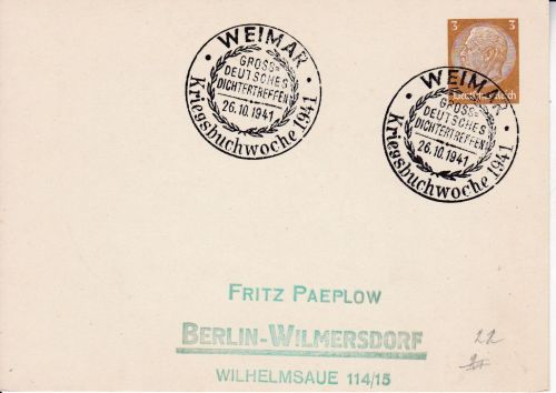 Deutsches Reich Privat-Ganzsache Paeplow 1941