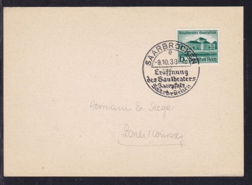 Dänemark 673 FDC-Karte Theater Saarpfalz 1938