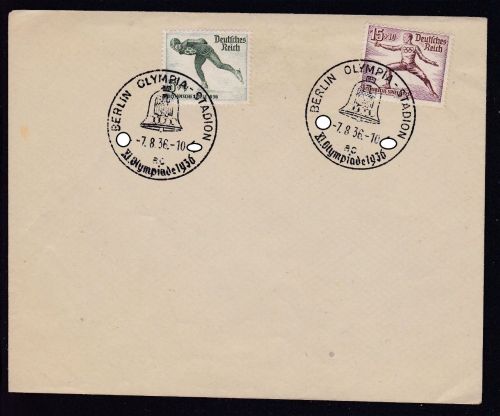 Deutsches Reich 600+614 Sonderstempel Beleg Olympische Spiele 1936