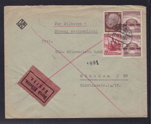Deutsches Reich EILBOTEN-Brief der UFA nach München 1938