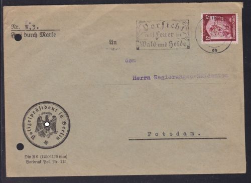 Deutsches Reich 567 mit POL-Lochung auf Brief