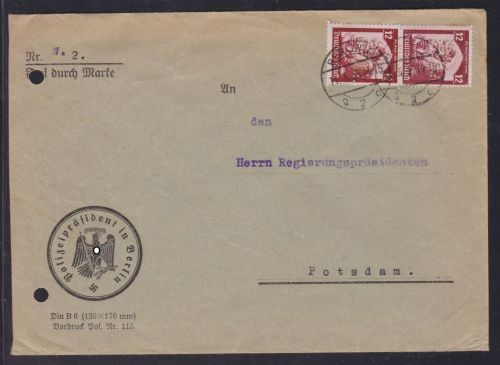 Deutsches Reich 2 x 567 mit POL-Lochung auf Brief 1935