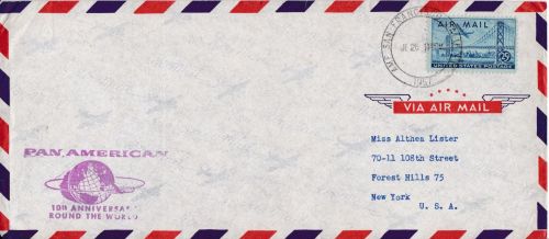 Erstflug FFC: Pan Am 10 anniversary round the world San Francisco 1957