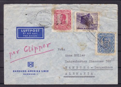 Flugpost: per Clipper El Salvador - Hamburg 1954