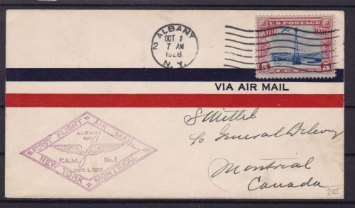 Flugpost: Albany USA - Montreal Kanada 1928