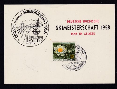 Bund 274 auf Sonderkarte Ski-Meisterschaft 1958 Isny