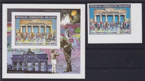 Madagskar 1393 + Block 198 B postfr./mnh Brandenburger Tor 1992 ungez.IMPERF.