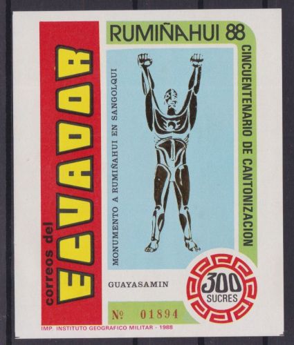 Ecuador Block 134 postfr./mnh 50 Jahre Stadt Rumiñahui 1989 GOLD