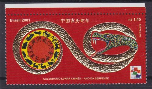 Brasilien 3131 postfr./mnh HONG KONG Jahr der Schlange 2001 GOLD