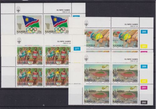 Namibia 727/730 postfr./mnh Olympia 1992 Eckrand Viererblocks COB