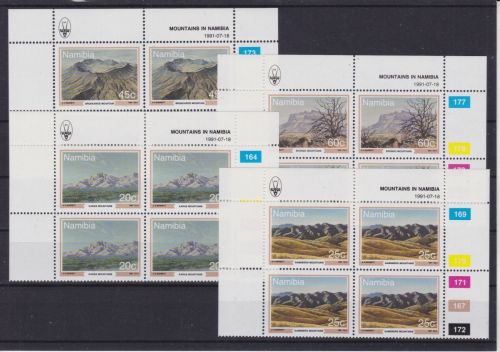 Namibia 707/710 postfr./mnh Berge 1991 Eckrand Viererblocks COB