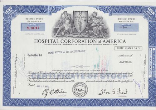 Hospital Corporation of America 1 Share 1973