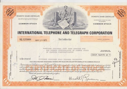 International Telephone and Telegraph Corporation 3430 Shares 1973