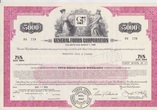 General Foods Corporation $ 5000 7 1/2 % Anleihe 1974