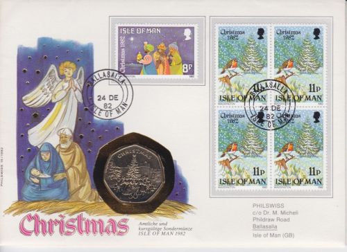 Numisbrief Isle of Man 50 Pence 1982 Weihnachten