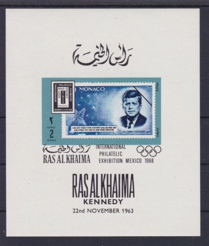 Ras al Khaima 308 de Luxe Block postfr./mnh Weltraum space JFK Kennedy Olympia 1968