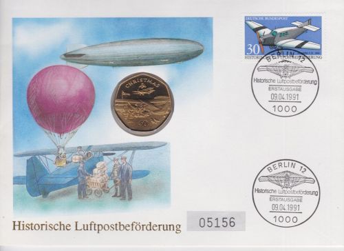 Numisbrief Isle of Man 50 Pence 1985 Christmas Zeppelin 1991