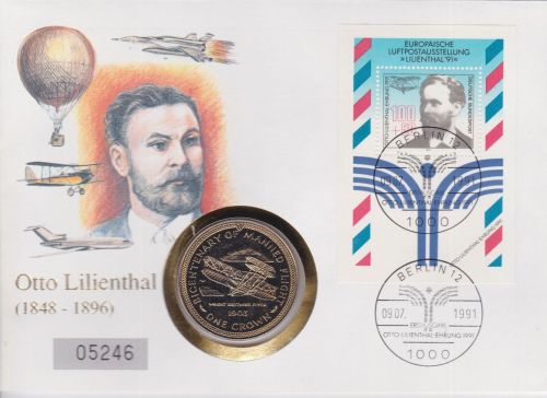 Numisbrief Isle of Man 1 Crown 1983 Otto Lilienthal Manned Flight
